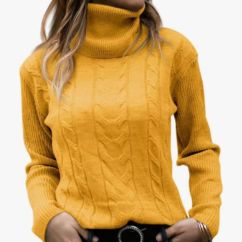 Beautiful yellow cable knit sweater.